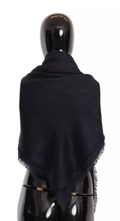 Dolce & Gabbana Solid Black Silk Wool Fringed Wrap Scarf