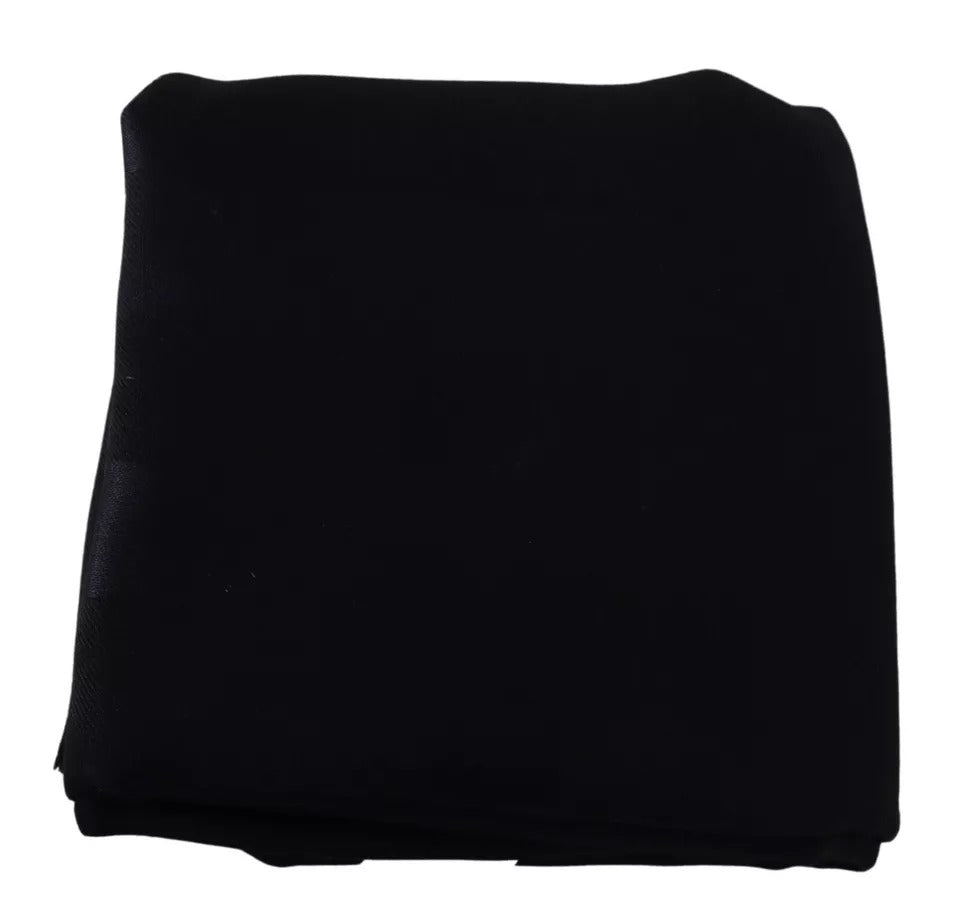 Dolce & Gabbana Solid Black Silk Wool Fringed Wrap Scarf