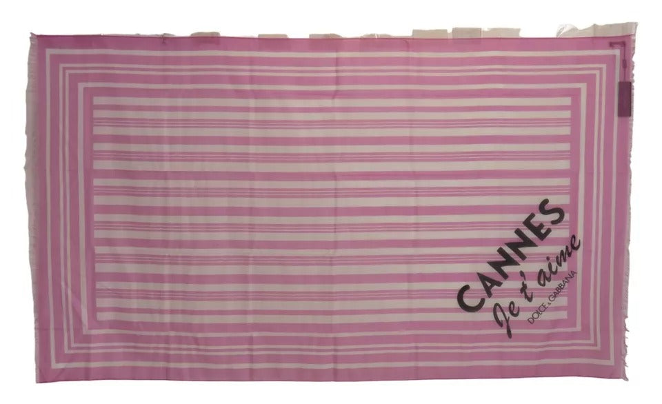 Dolce & Gabbana Cannes White & Pink Striped Cotton Wrap Shawl Scarf