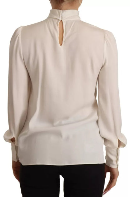 Dolce & Gabbana Silk Off White Long Sleeve Pleated Blouse