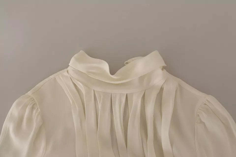 Dolce & Gabbana Silk Off White Long Sleeve Pleated Blouse