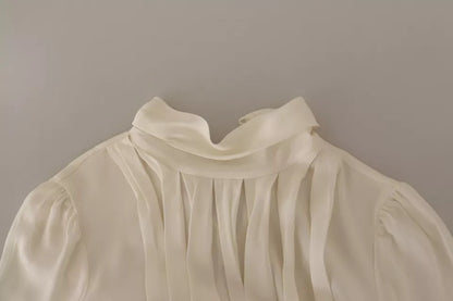 Dolce & Gabbana Silk Off White Long Sleeve Pleated Blouse