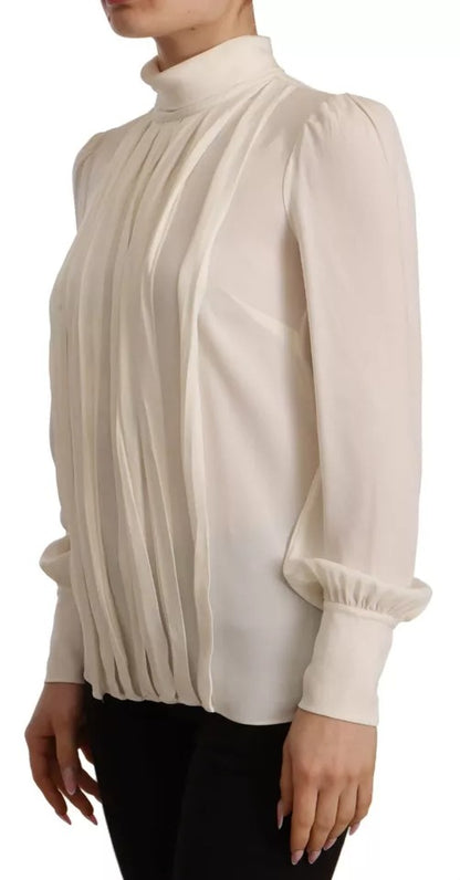 Dolce & Gabbana Silk Off White Long Sleeve Pleated Blouse