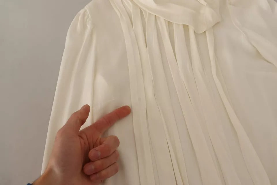 Dolce & Gabbana Silk Off White Long Sleeve Pleated Blouse