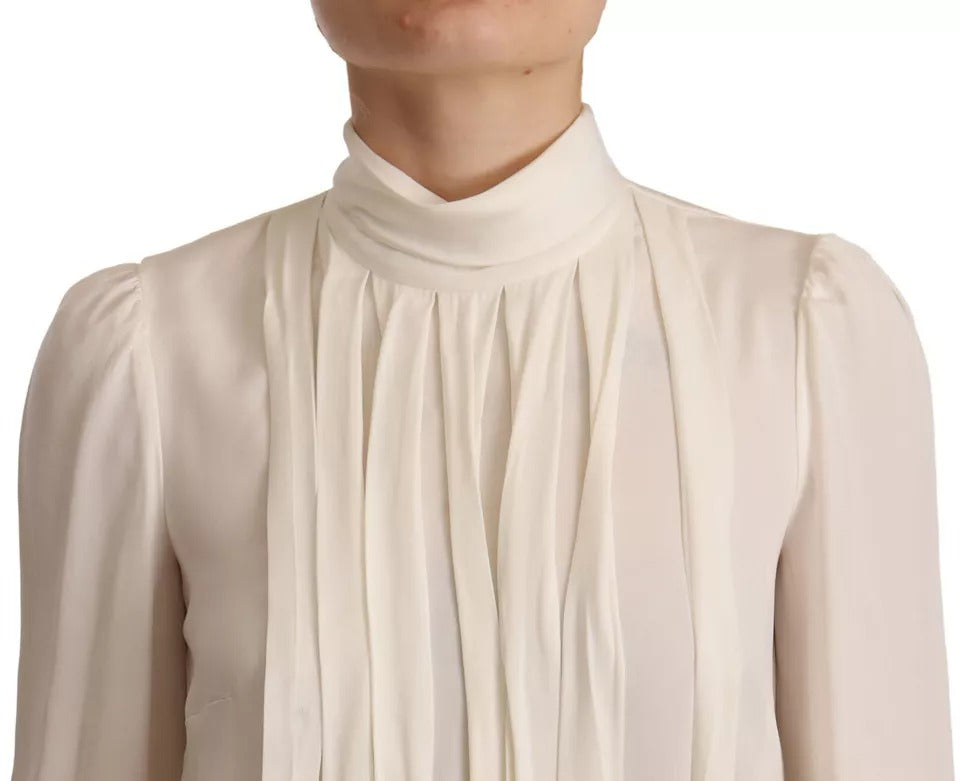 Dolce & Gabbana Silk Off White Long Sleeve Pleated Blouse