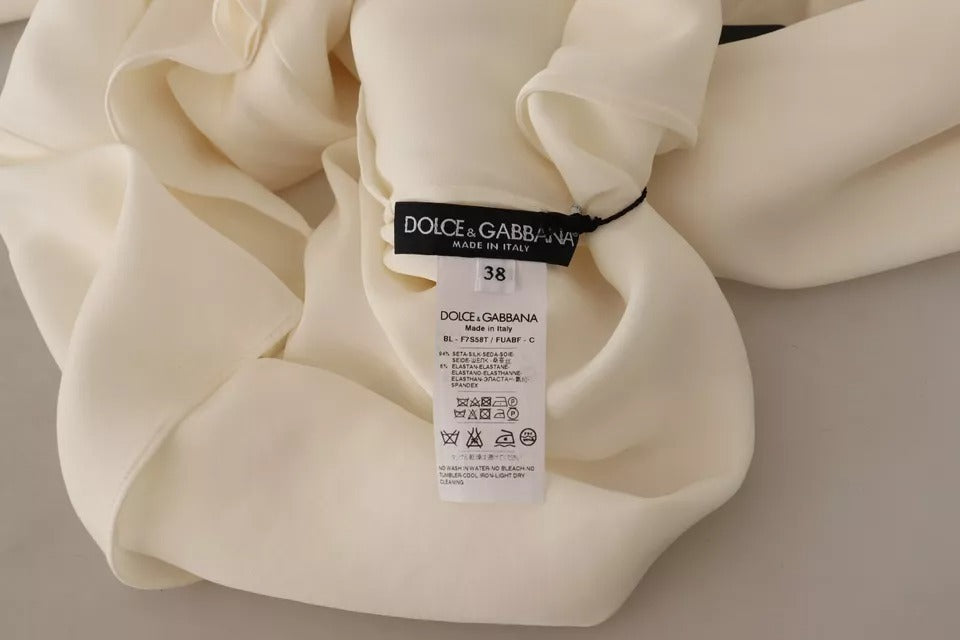 Dolce & Gabbana Silk Off White Long Sleeve Pleated Blouse