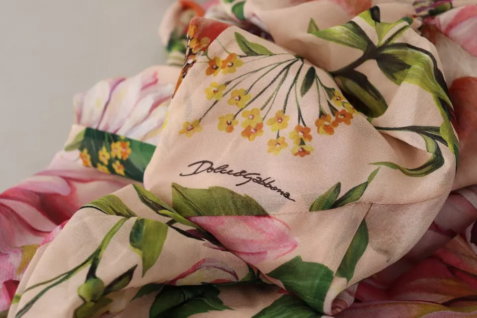 Dolce & Gabbana Floral Pink 3/4 Sleeves Pussy Bow Maxi Dress