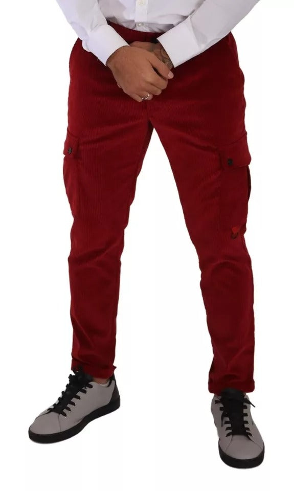 Dolce & Gabbana Men's Red Cord Cotton Cargo Skinny Pants