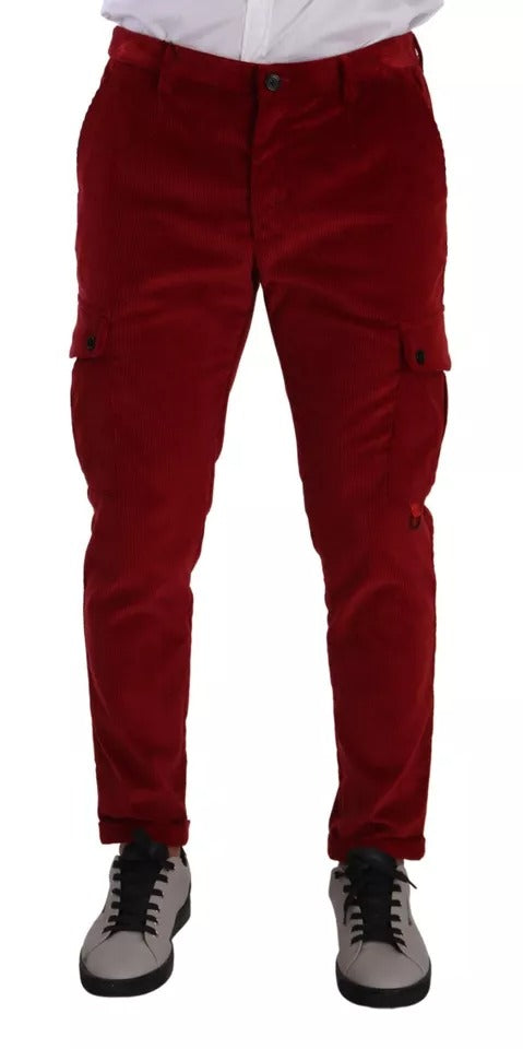Dolce & Gabbana Men's Red Cord Cotton Cargo Skinny Pants