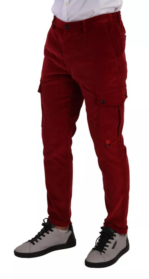 Dolce & Gabbana Men's Red Cord Cotton Cargo Skinny Pants