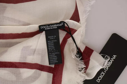 Dolce & Gabbana White & Red Printed Wrap Shawl Modal Scarf