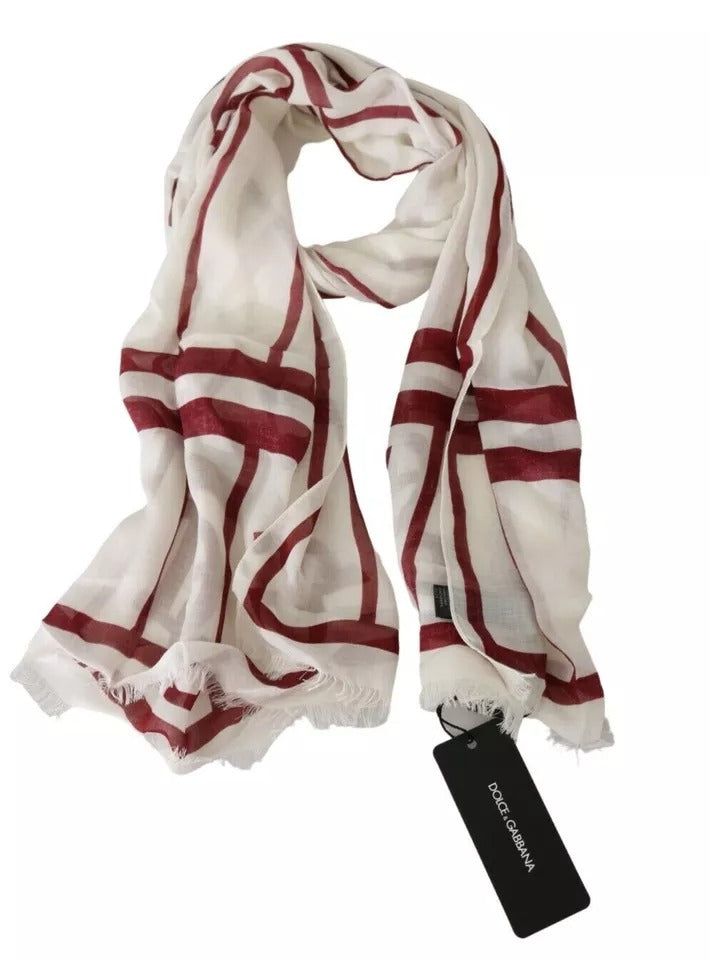 Dolce & Gabbana White & Red Printed Wrap Shawl Modal Scarf
