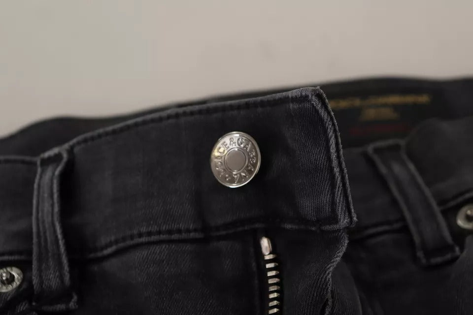 Dolce & Gabbana Men's Black/Grey Wash Running Denim Stretch Logo Skinny Jeans