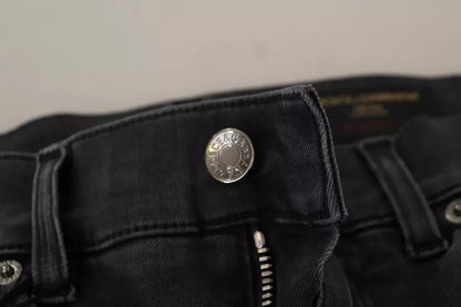 Dolce & Gabbana Men's Black/Grey Wash Running Denim Stretch Logo Skinny Jeans