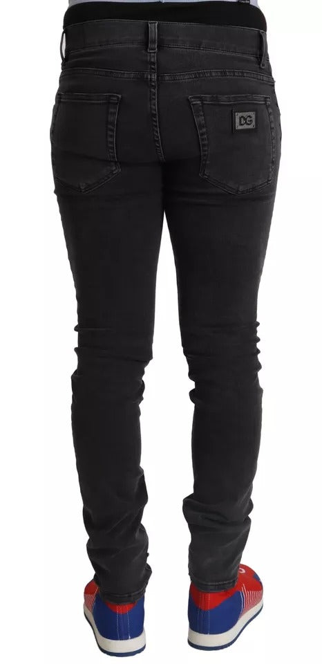 Dolce & Gabbana Men's Black/Grey Wash Running Denim Stretch Logo Skinny Jeans