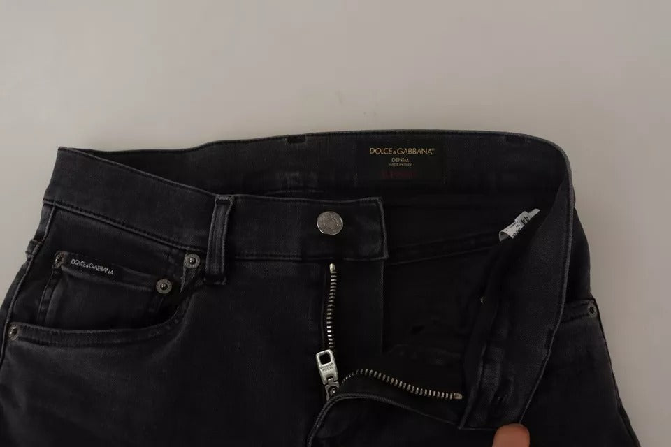 Dolce & Gabbana Men's Black/Grey Wash Running Denim Stretch Logo Skinny Jeans