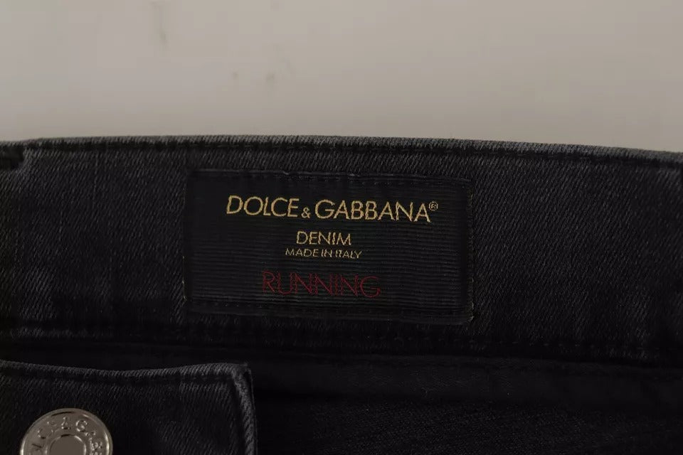 Dolce & Gabbana Men's Black/Grey Wash Running Denim Stretch Logo Skinny Jeans