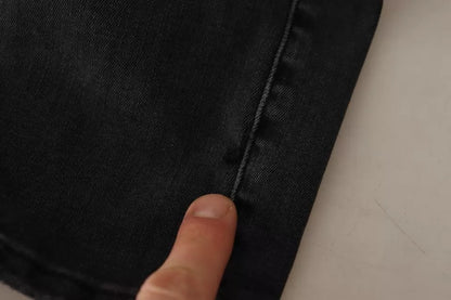 Dolce & Gabbana Men's Black/Grey Wash Running Denim Stretch Logo Skinny Jeans