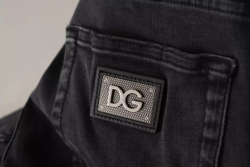 Dolce & Gabbana Men's Black/Grey Wash Running Denim Stretch Logo Skinny Jeans