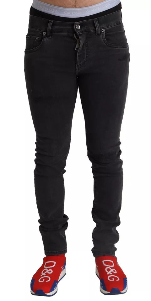 Dolce & Gabbana Men's Black/Grey Wash Running Denim Stretch Logo Skinny Jeans