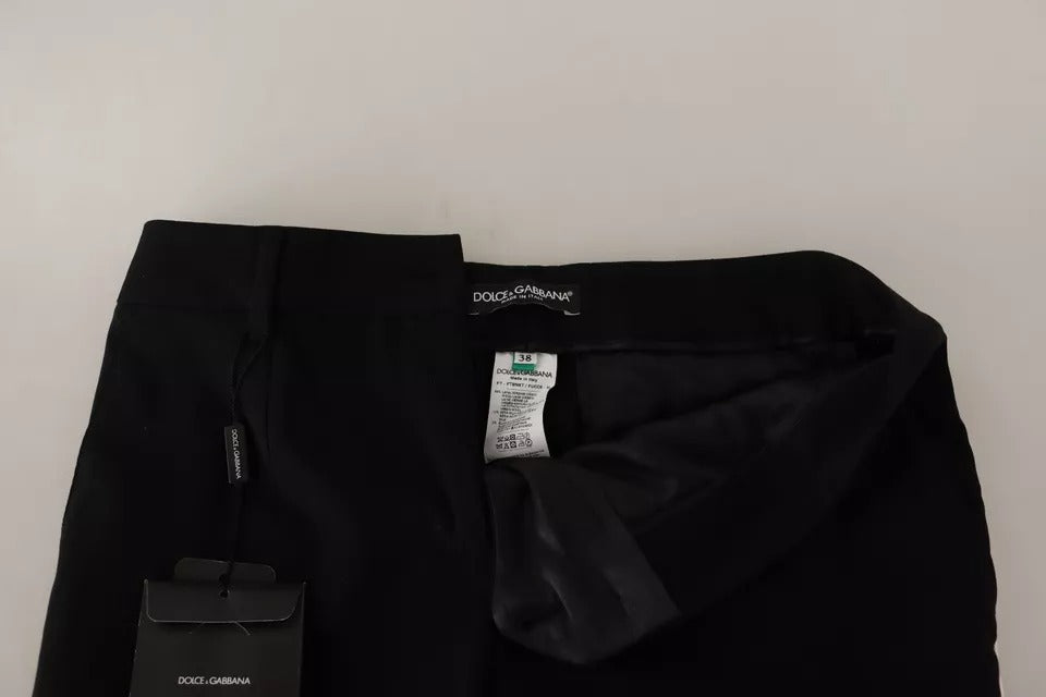 Dolce & Gabbana Black with Side White Stripe Wool Tapered Pants