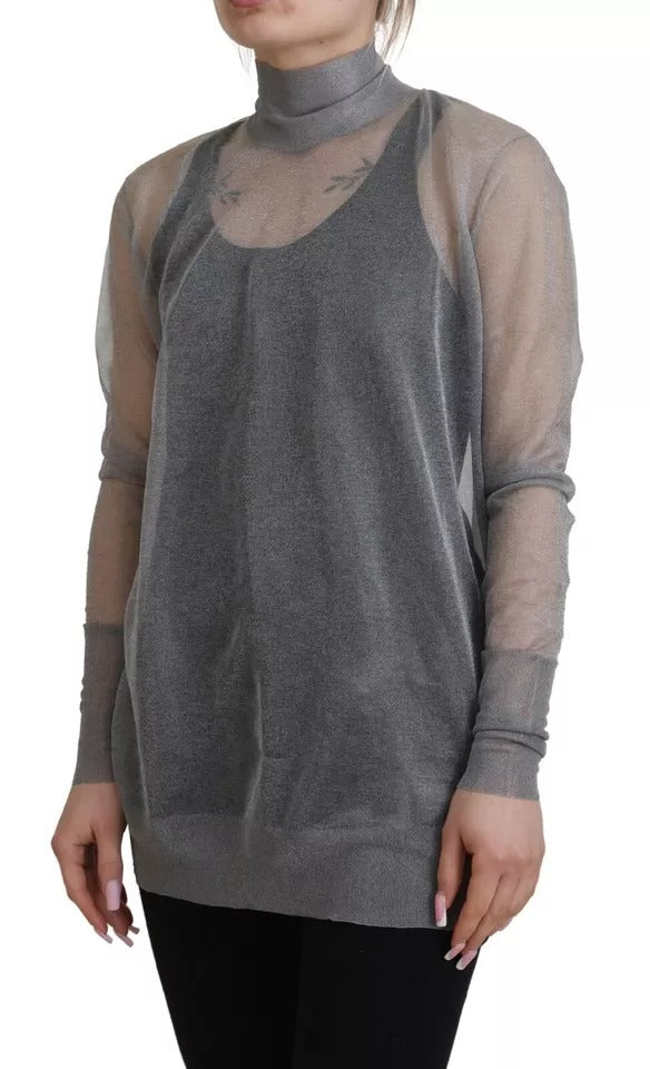 Dolce & Gabbana Gray Sheer Turtleneck Jumper