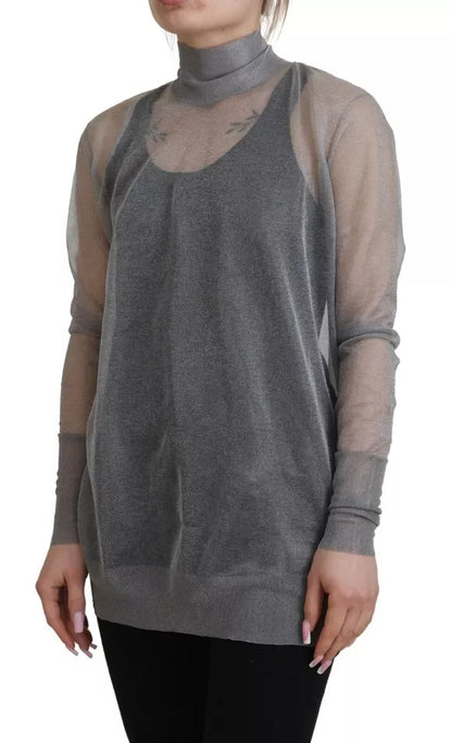 Dolce & Gabbana Gray Sheer Turtleneck Jumper