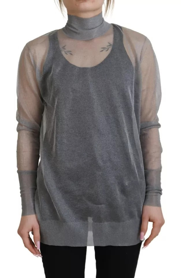 Dolce & Gabbana Gray Sheer Turtleneck Jumper