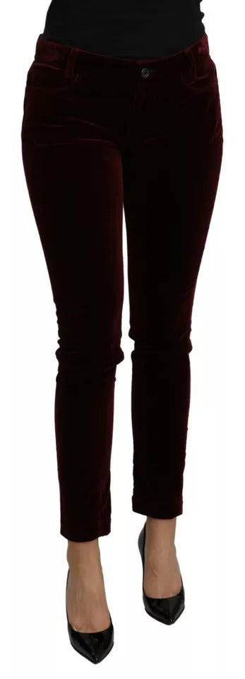 Dolce & Gabbana Bordeaux Velvet Stretch Slim Fit Pants for Women