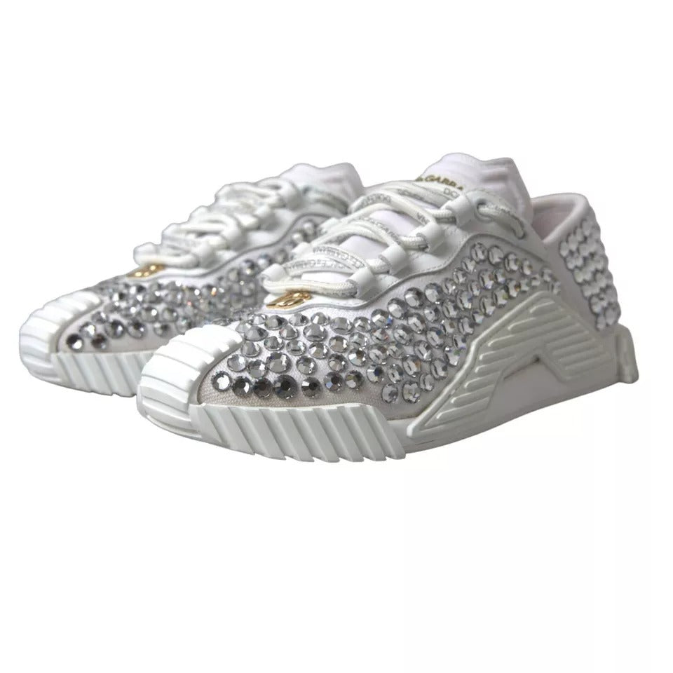 Dolce & Gabbana Embellished White NS1 Canvas & Leather Sneakers for Women