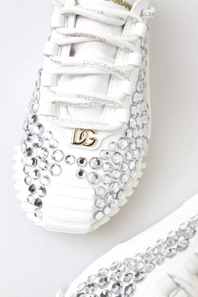 Dolce & Gabbana Embellished White NS1 Canvas & Leather Sneakers for Women