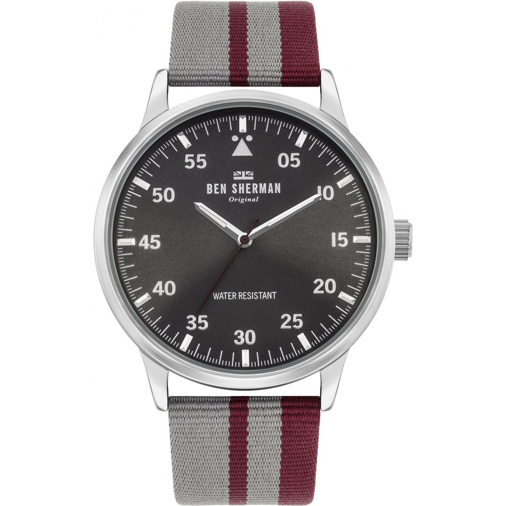 Ben Sherman Men’s Black Dial Watch with Grey Fabric Strap – 43mm