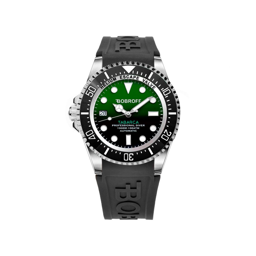 Bobroff Black Rubber Watch for Men – 44mm Automatic Diving Timepiece