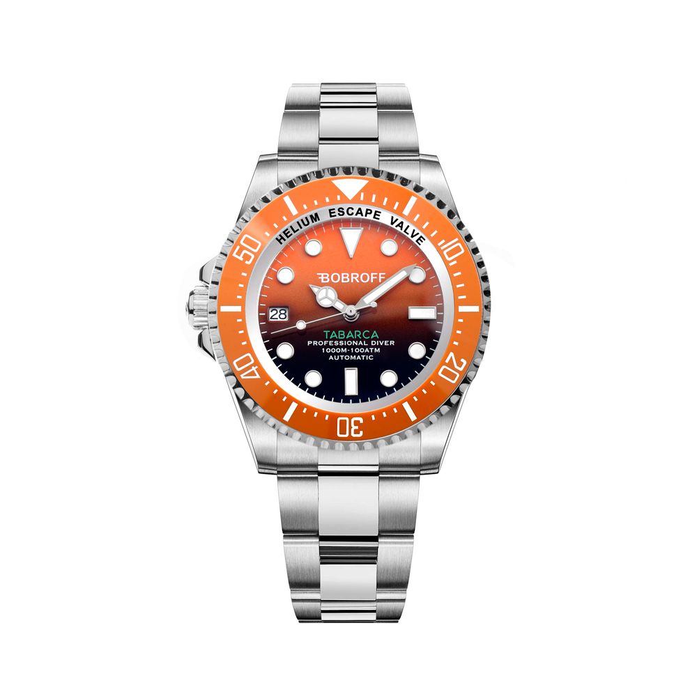 Bobroff Silver Automatic Diving Watch with Orange Dial – 44mm