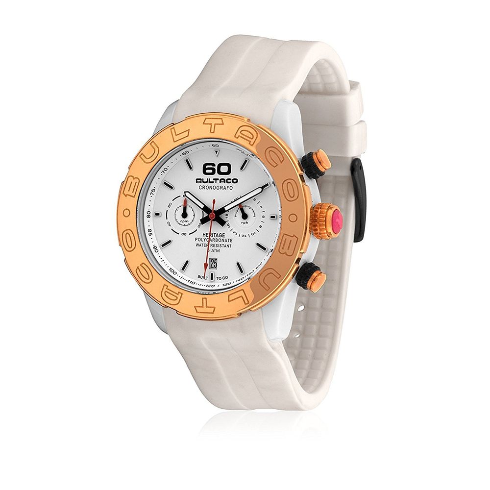 Bultaco Men’s Watch, Analog Dial, White Rubber Strap