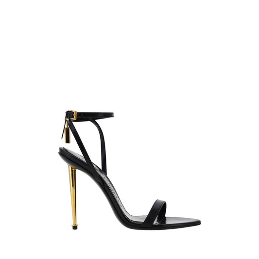 Tom Ford Calfskin Sandals with Metallic Stiletto Heel
