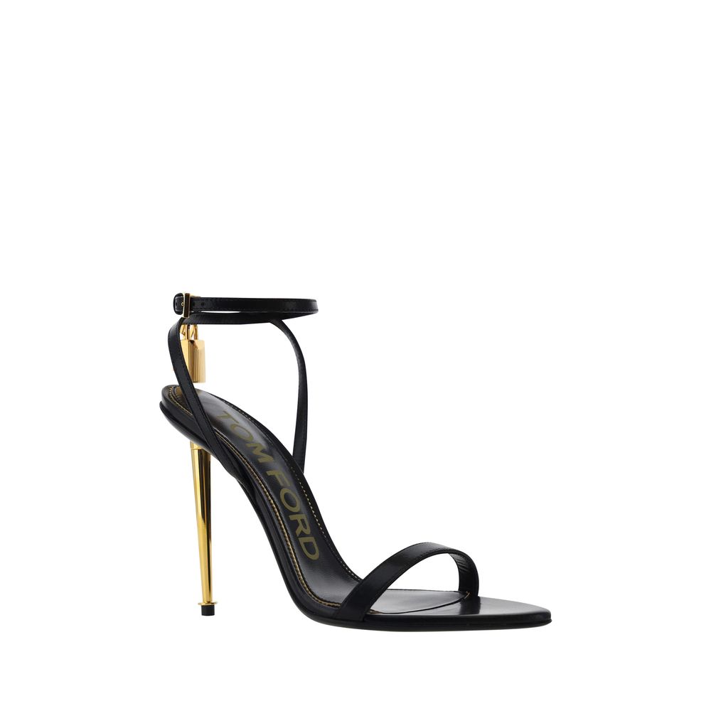 Tom Ford Calfskin Sandals with Metallic Stiletto Heel