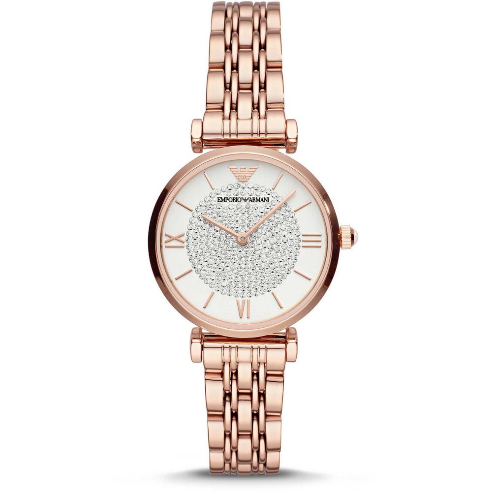 Emporio Armani Women's Gold Stainless Steel Quartz Watch – 32mm White Dial, Bracelet Strap