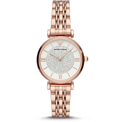 Emporio Armani Women's Gold Stainless Steel Quartz Watch – 32mm White Dial, Bracelet Strap