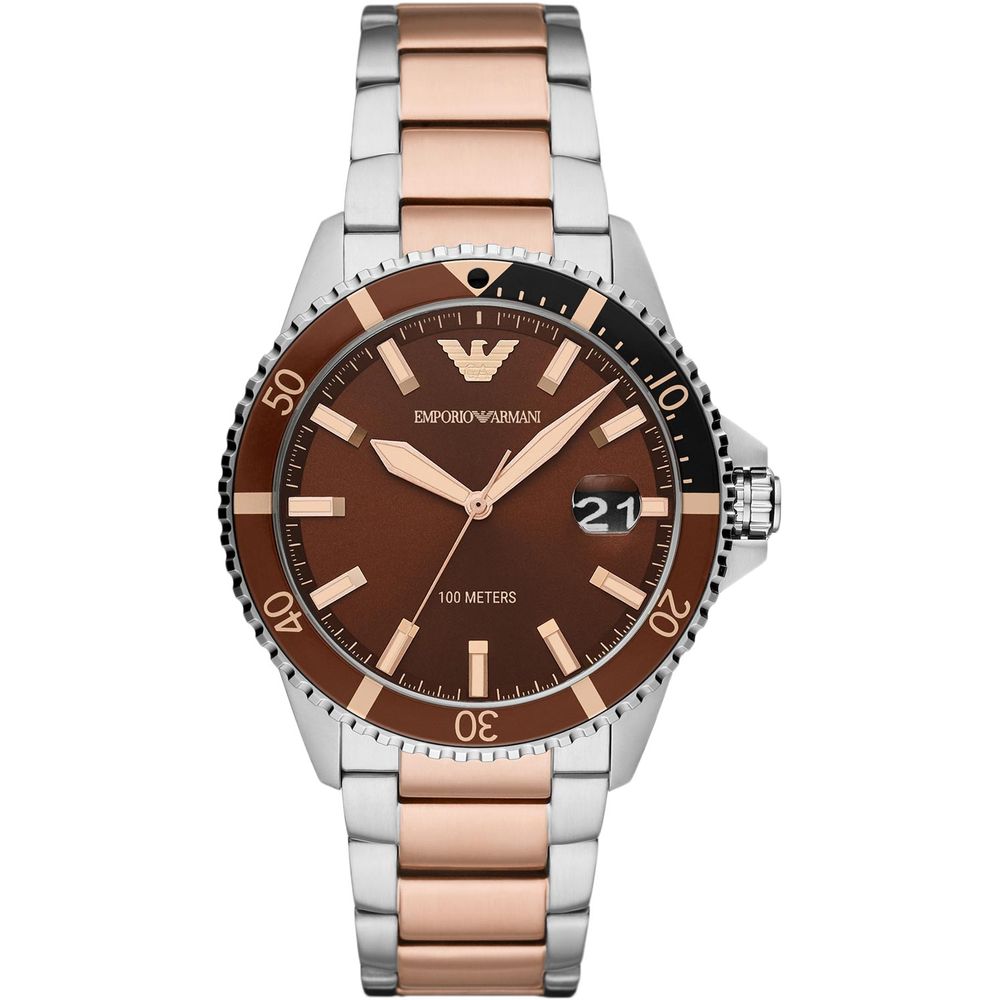 Emporio Armani Men’s Stainless Steel Quartz Watch – 42mm Brown Dial, Multicolour Bracelet