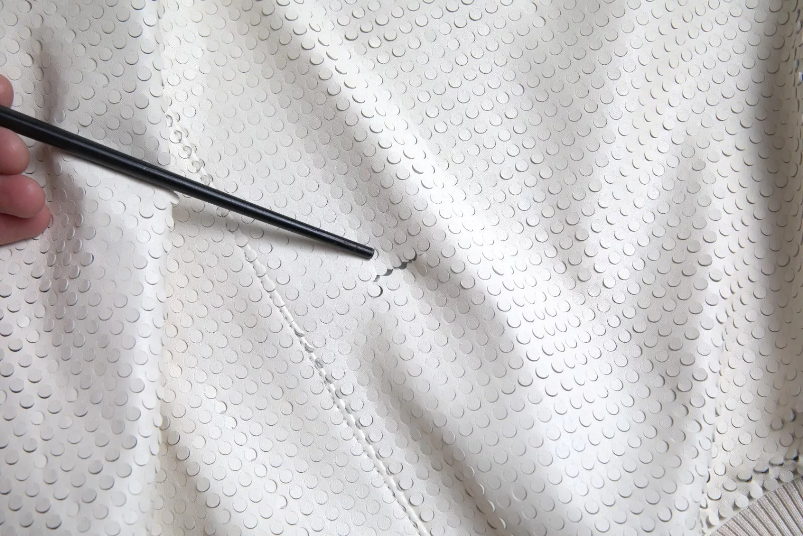 Dolce & Gabbana Off White Leather Perforated Zip-Up Jacket