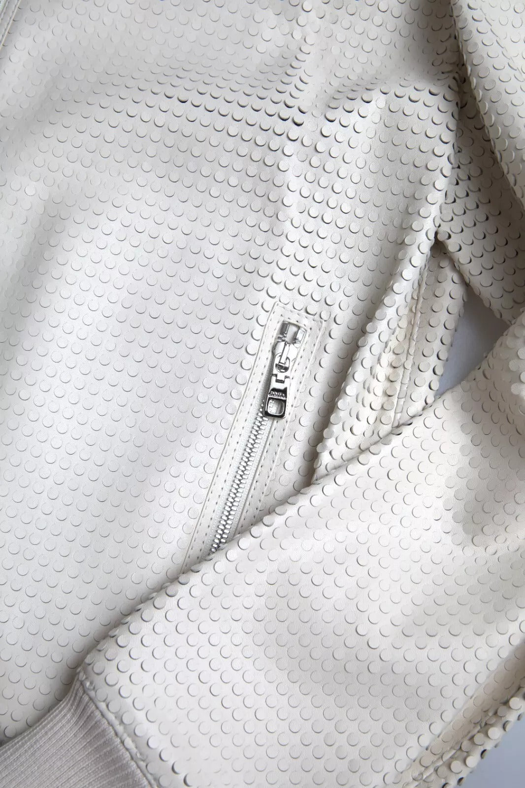 Dolce & Gabbana Off White Leather Perforated Zip-Up Jacket