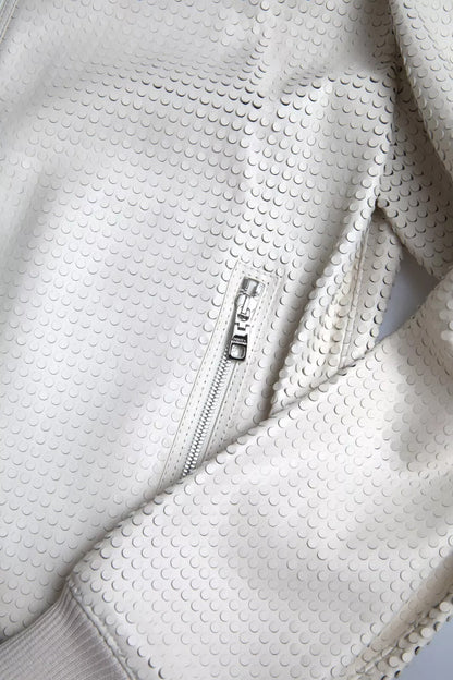 Dolce & Gabbana Off White Leather Perforated Zip-Up Jacket