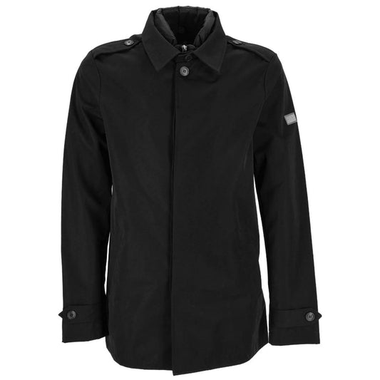 Yes Zee Black Polyester Trench Jacket with Removable Vest
