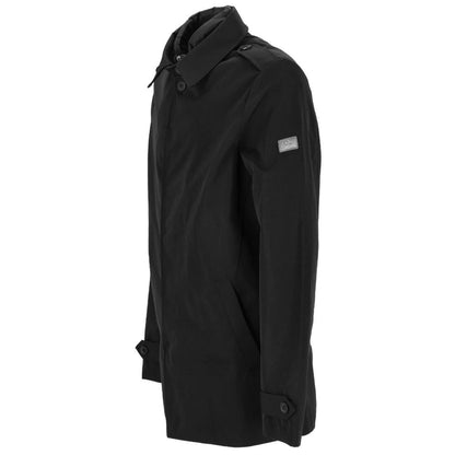 Yes Zee Black Polyester Trench Jacket with Removable Vest