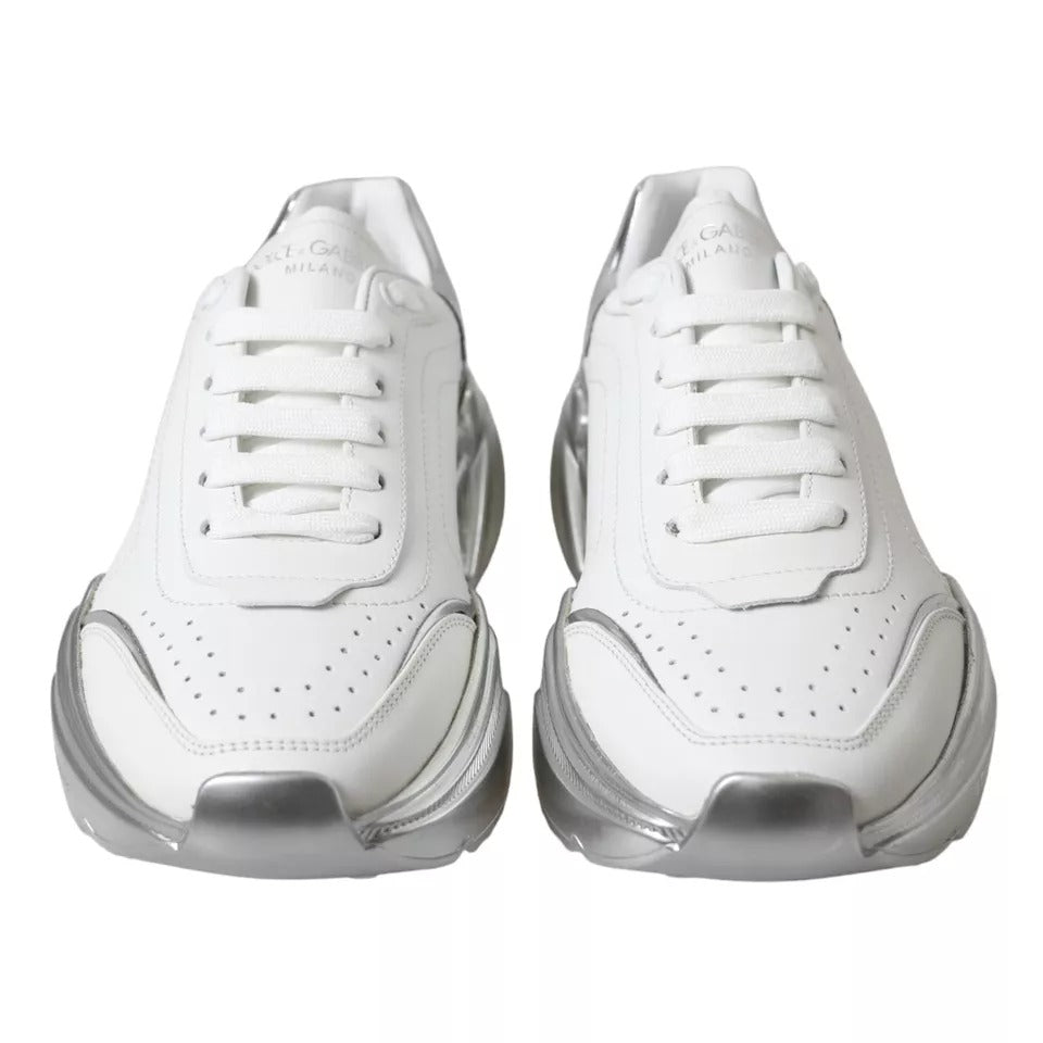 Dolce & Gabbana White Silver Daymaster Leather Sneakers