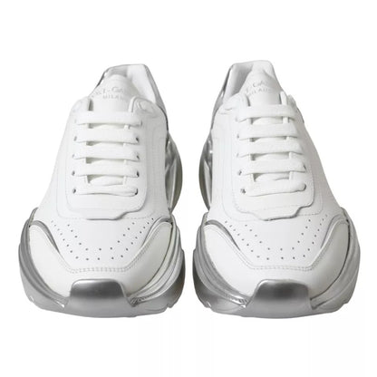 Dolce & Gabbana White Silver Daymaster Leather Sneakers