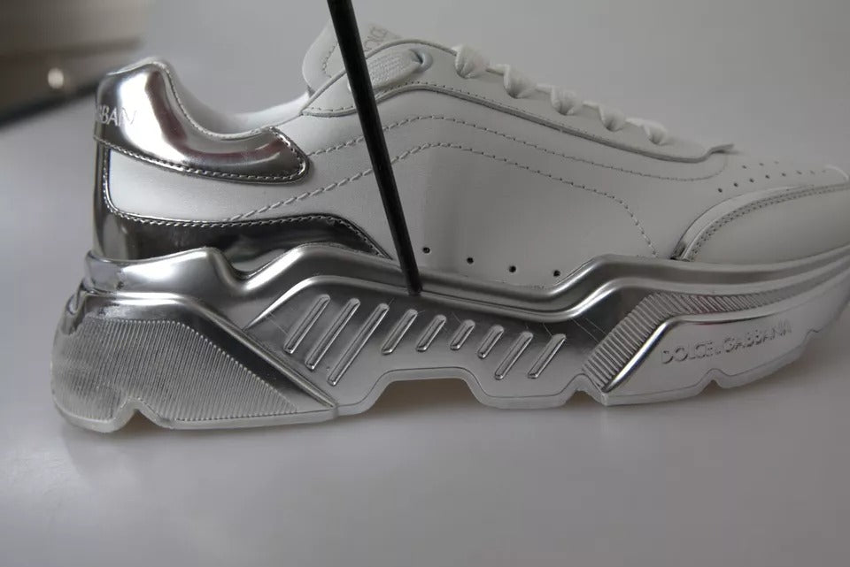 Dolce & Gabbana White Silver Daymaster Leather Sneakers