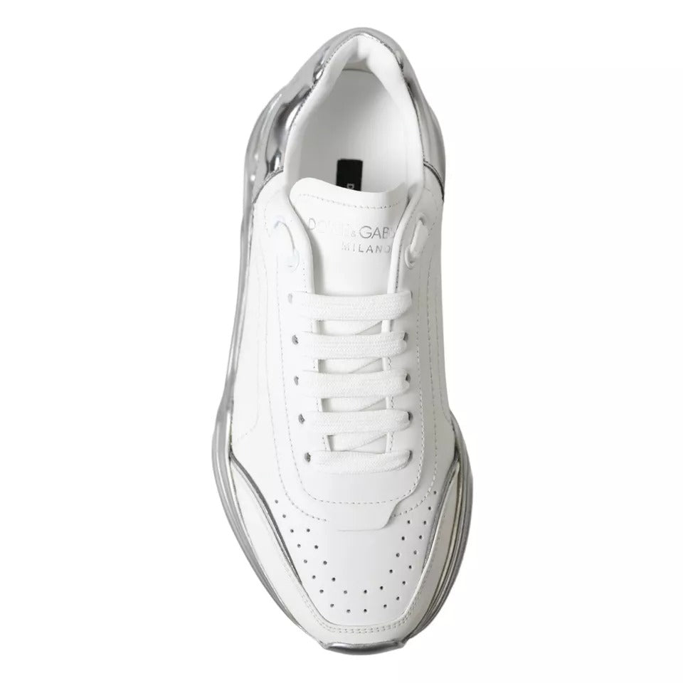 Dolce & Gabbana White Silver Daymaster Leather Sneakers
