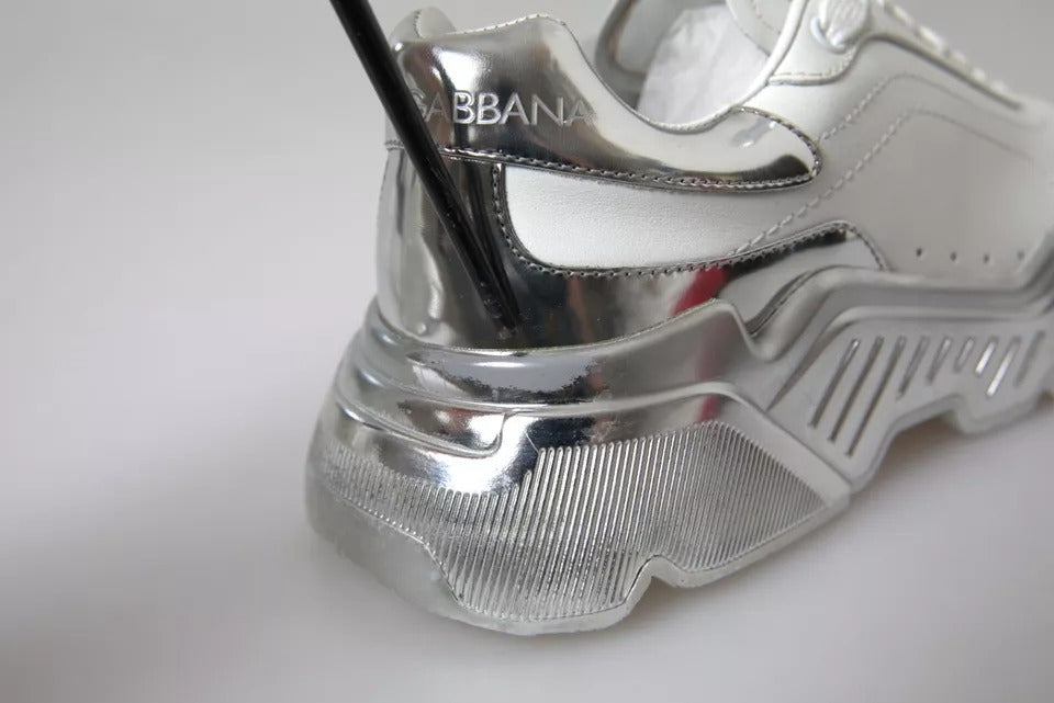 Dolce & Gabbana White Silver Daymaster Leather Sneakers
